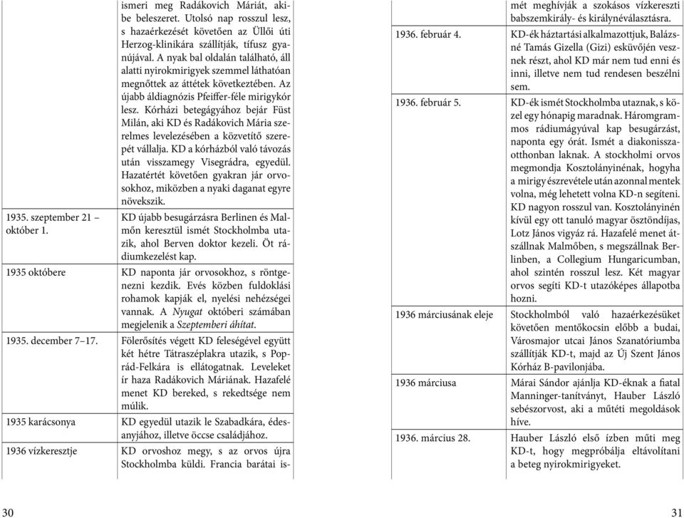 Kórházi betegágyához bejár Füst Milán, aki KD és Radákovich Mária szerelmes levelezésében a közvetítő szerepét vállalja. KD a kórházból való távozás után visszamegy Visegrádra, egyedül.