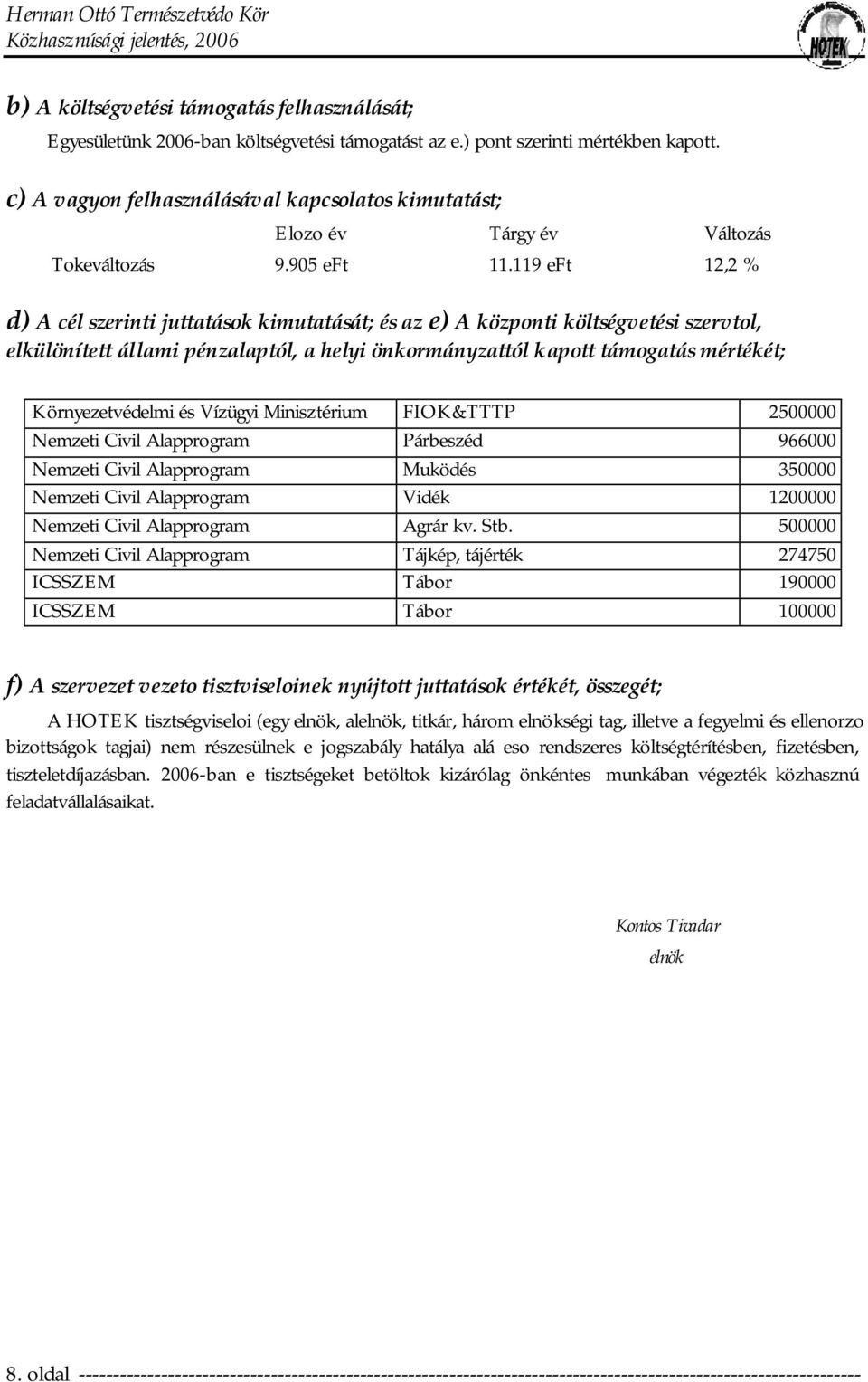 119 eft 12,2 % d) A cél szerinti juttatások kimutatását; és az e) A központi költségvetési szervtol, elkülönített állami pénzalaptól, a helyi önkormányzattól kapott támogatás mértékét;