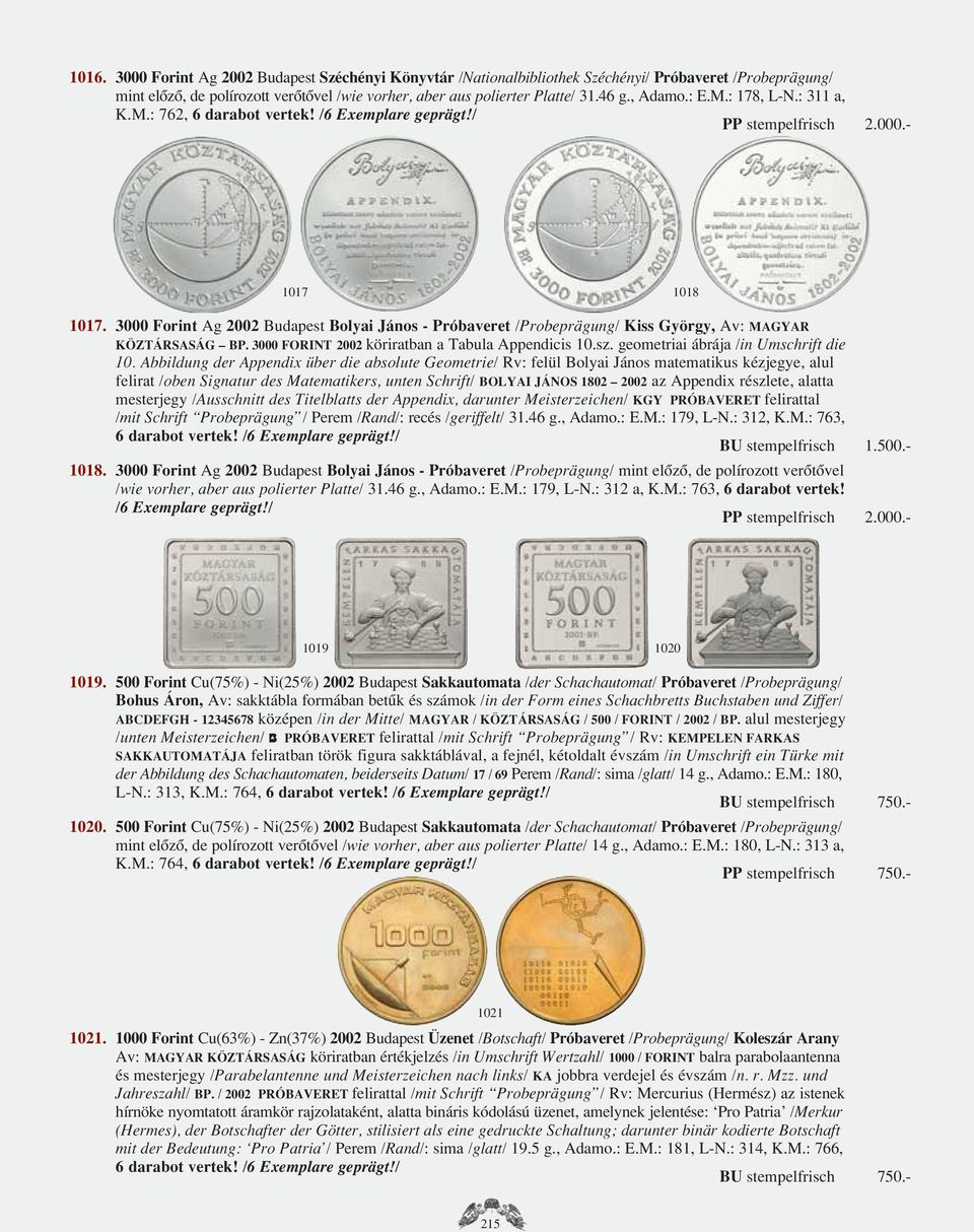 3000 FORINT 2002 köriratban a Tabula Appendicis 10.sz. geometriai ábrája /in Umschrift die 10.