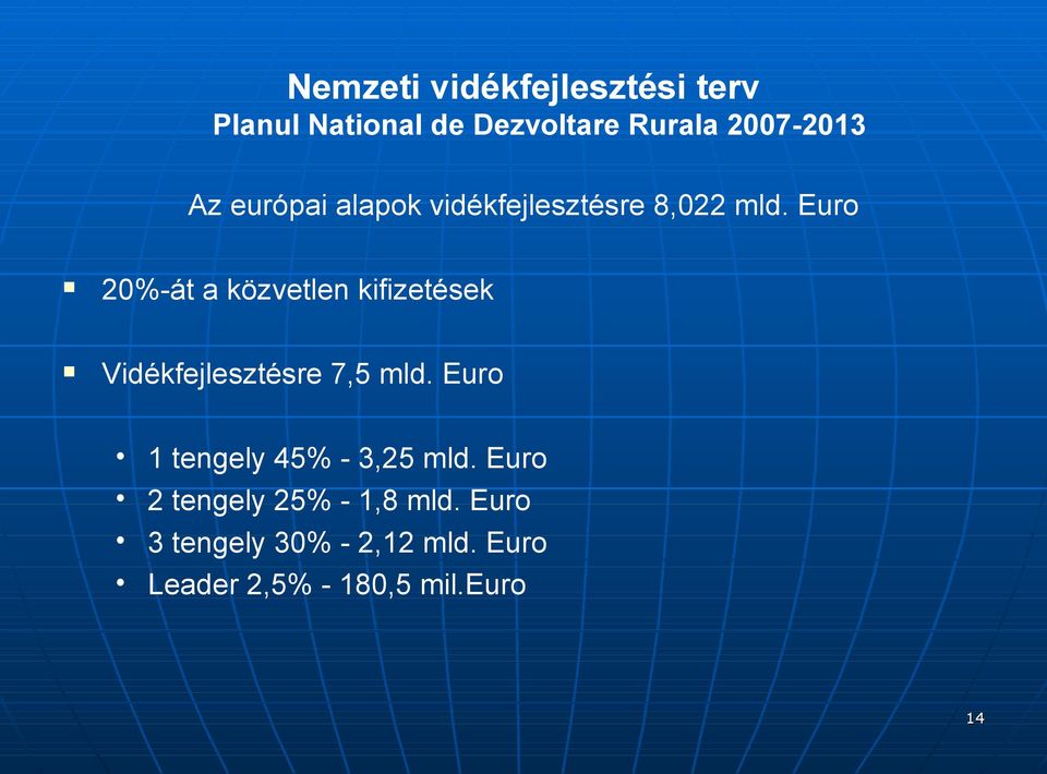 Euro 20%-át a közvetlen kifizetések Vidékfejlesztésre 7,5 mld.