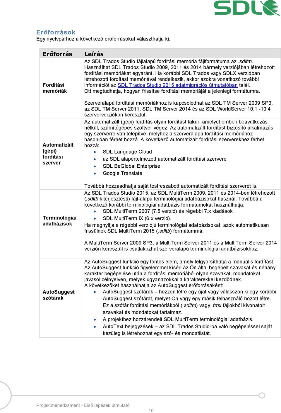 Ha korábbi SDL Trados vagy SDLX verzióban létrehozott fordítási memóriával rendelkezik, akkor azokra vonatkozó további információt az SDL Trados Studio 2015 adatmigrációs útmutatóban talál.