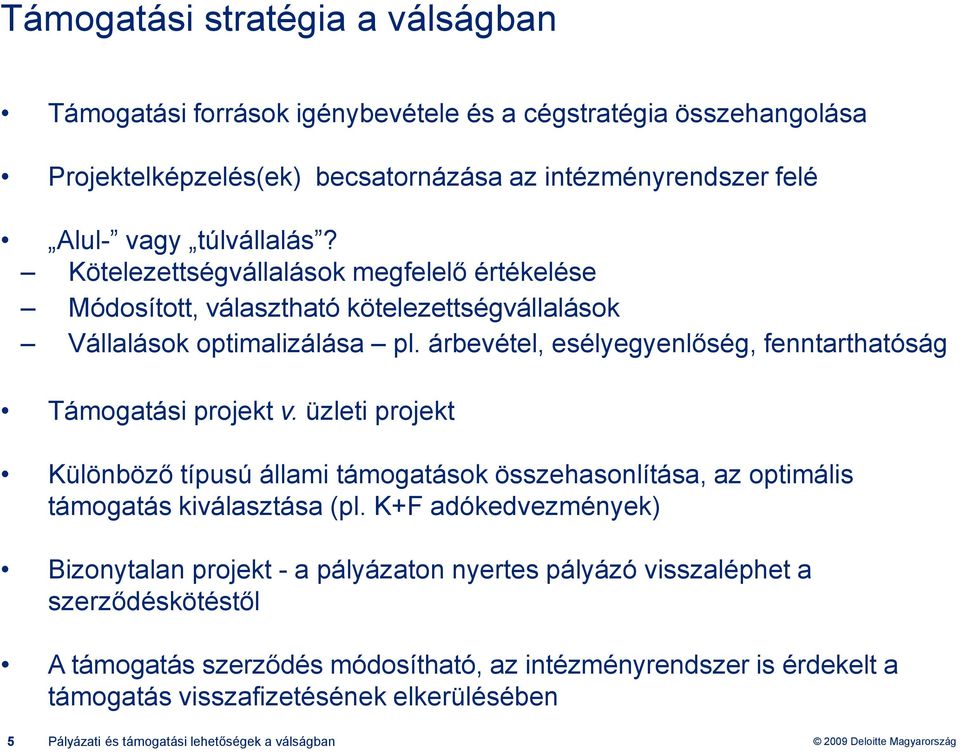 üzleti projekt Különböző típusú állami támogatások összehasonlítása, az optimális támogatás kiválasztása (pl.