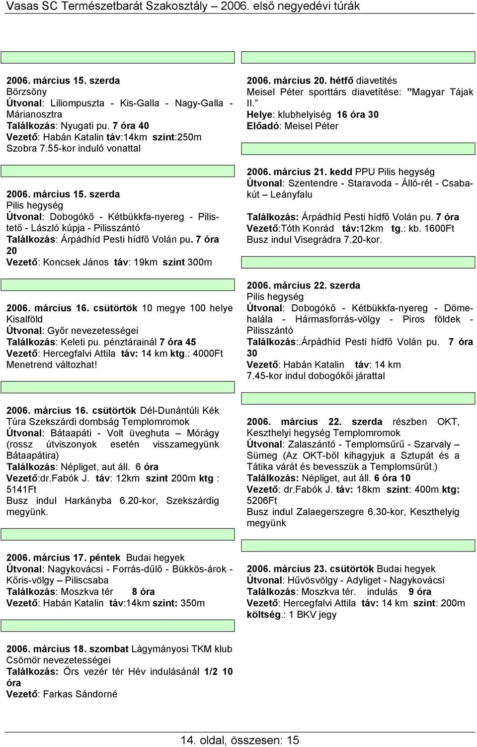 7 óra 20 Vezető: Koncsek János táv: 19km szint 300m 2006. március 16. csütörtök 10 megye 100 helye Kisalföld Útvonal: Győr nevezetességei Találkozás: Keleti pu.