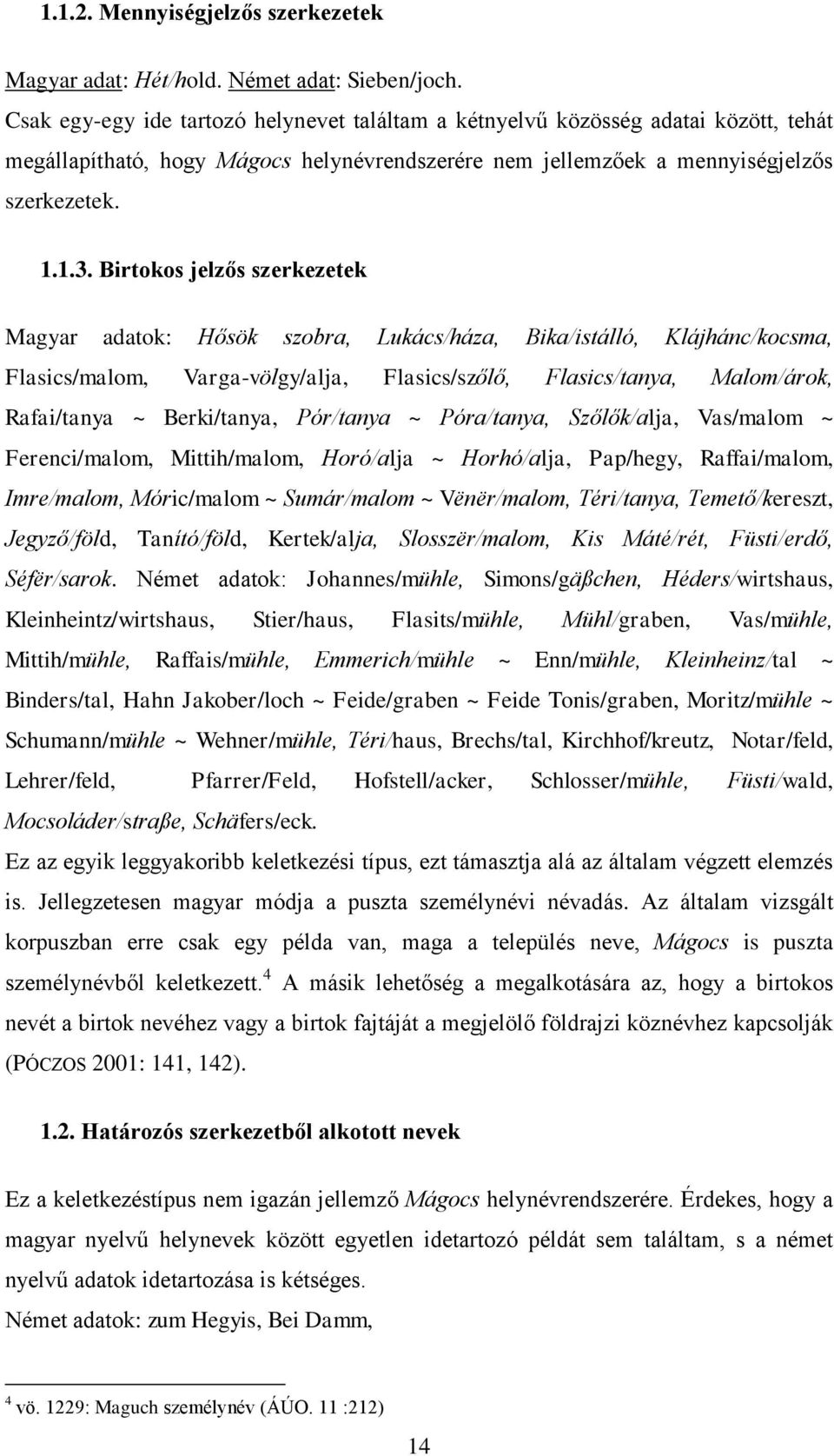 Birtokos jelz s szerkezetek Magyar adatok: H sök szobra, Lukács/háza, Bika/istálló, Klájhánc/kocsma, Flasics/malom, Varga-völgy/alja, Flasics/sz l, Flasics/tanya, Malom/árok, Rafai/tanya ~