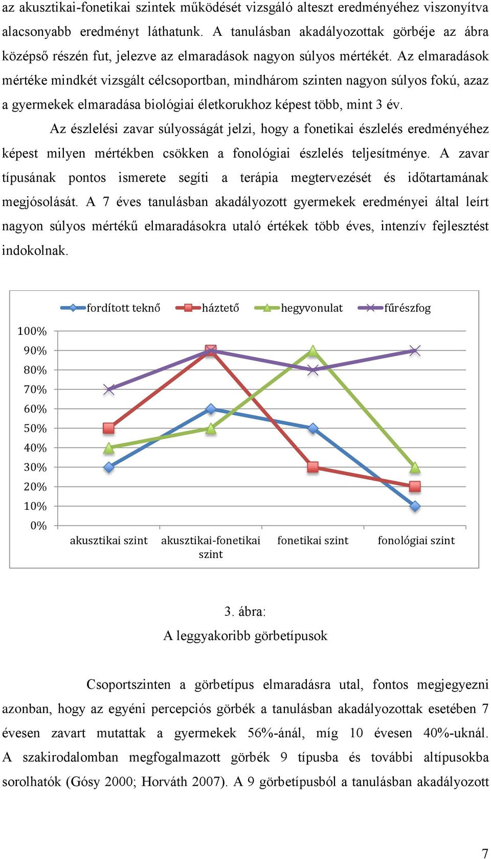 Az elmaradások mértéke mindkét vizsgált célcsoportban, mindhárom szinten nagyon súlyos fokú, azaz a gyermekek elmaradása biológiai életkorukhoz képest több, mint 3 év.