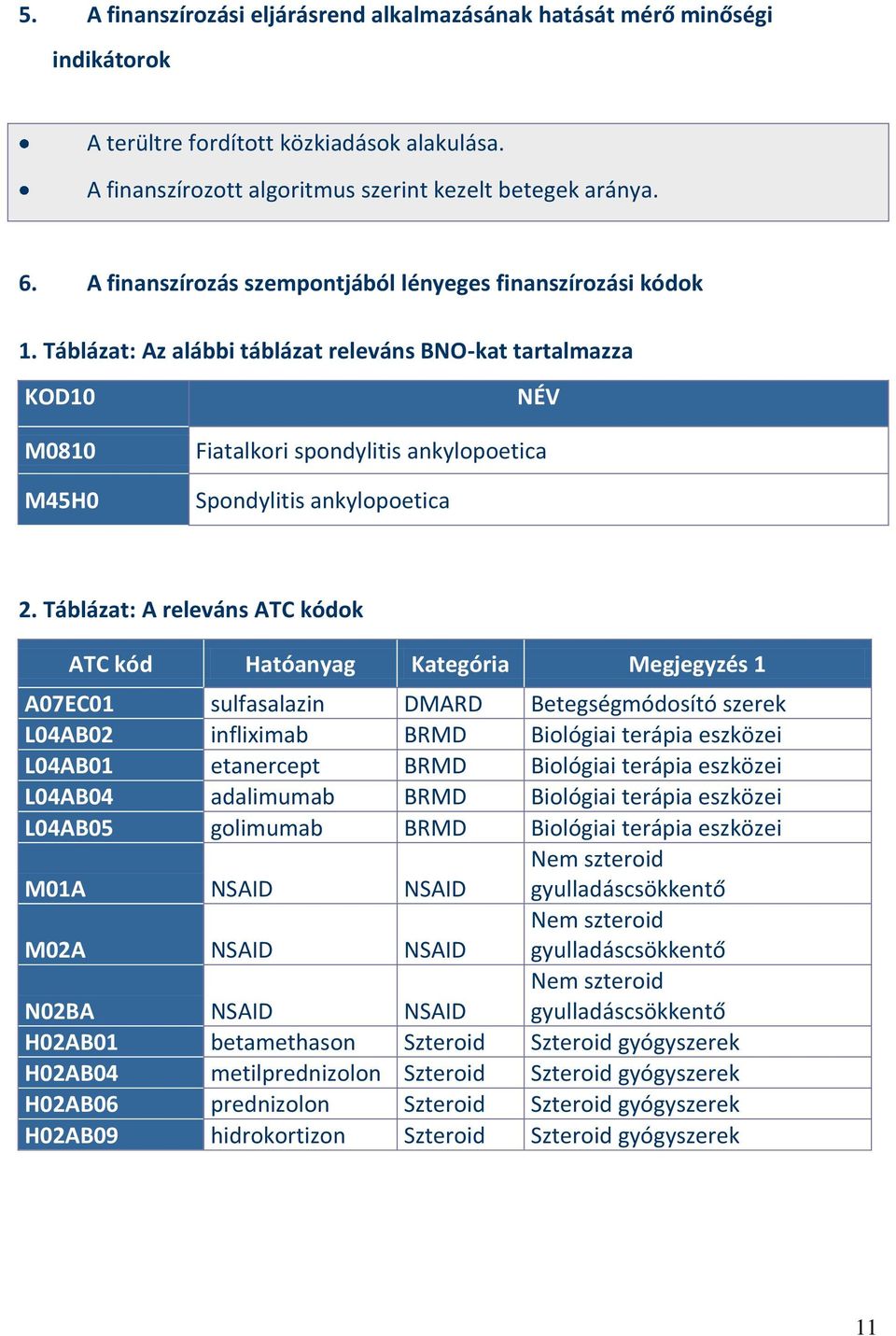 Táblázat: Az alábbi táblázat releváns BNO-kat tartalmazza KOD10 M0810 M45H0 NÉV Fiatalkori spondylitis ankylopoetica Spondylitis ankylopoetica 2.