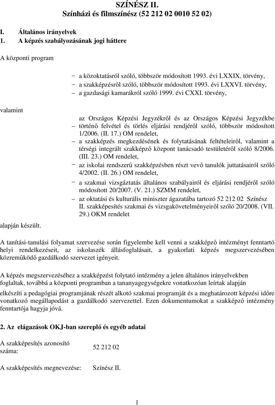 az Országos Képzési Jegyzékről és az Országos Képzési Jegyzékbe történő felvétel és törlés eljárási rendjéről szóló, többször módosított 1/2006. (II. 17.