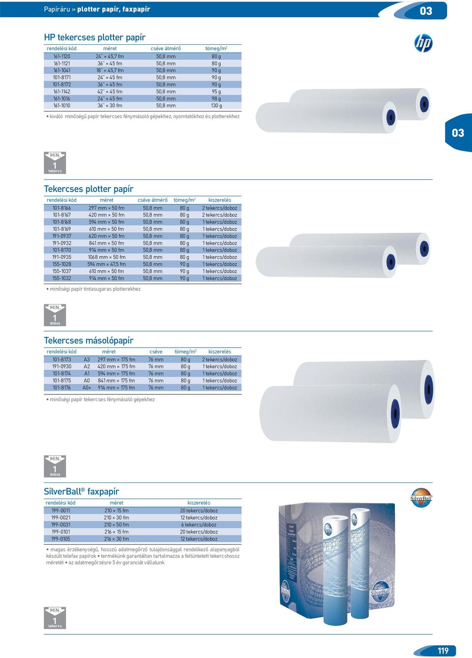 tekercs Tekercses plotter papír rendelési kód méret cséve átmérő tömeg/m 2 kiszerelés 0-866 297 mm 50 fm 50,8 mm 80 g 2 tekercs/doboz 0-867 420 mm 50 fm 50,8 mm 80 g 2 tekercs/doboz 0-868 594 mm 50