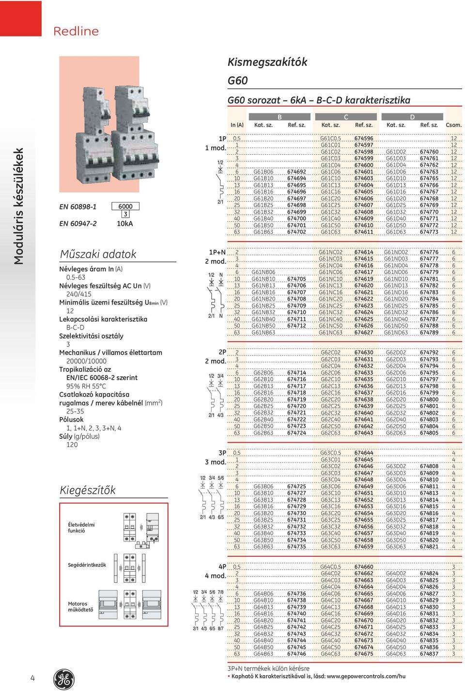 008 szerint 95% RH 55 C Csatlakozó kapacitása rugalmas / merev kábelnél (mm ) 55 Pólusok, +N,,, +N, Súly (g/pólus) 0 Kiegészítők Életvédelmi funkció P mod.