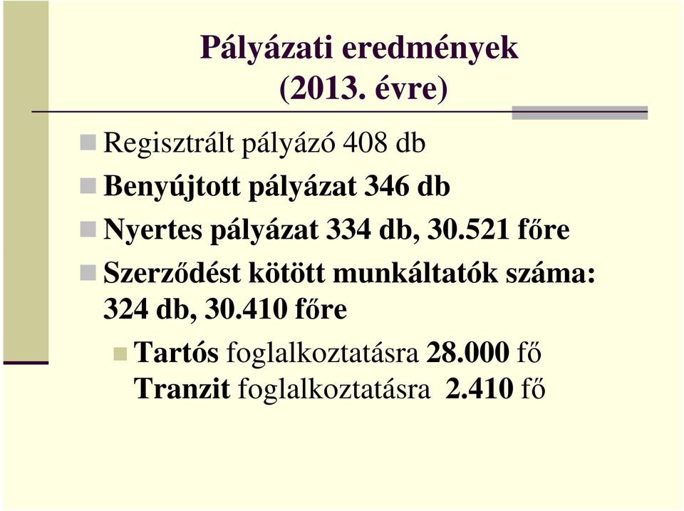 Nyertes pályázat 334 db, 30.