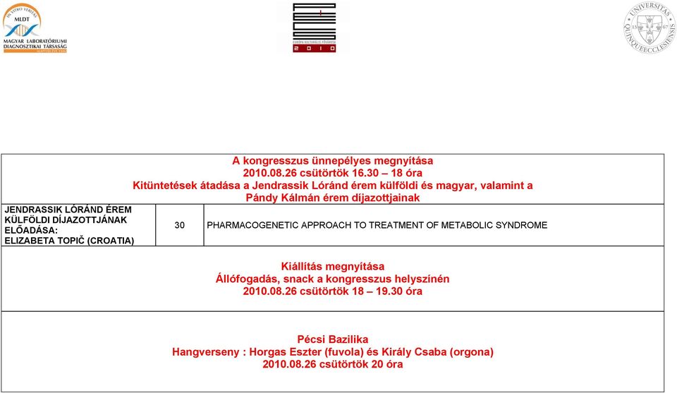 LÓRÁND ÉREM KÜLFÖLDI DÍJAZOTTJÁNAK 30 PHARMACOGENETIC APPROACH TO TREATMENT OF METABOLIC SYNDROME ELŐADÁSA: ELIZABETA TOPIČ