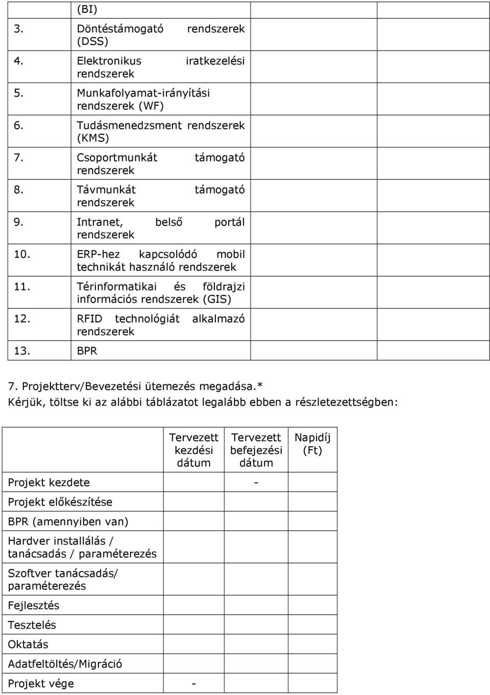 Projektterv/Bevezetési ütemezés megadása.