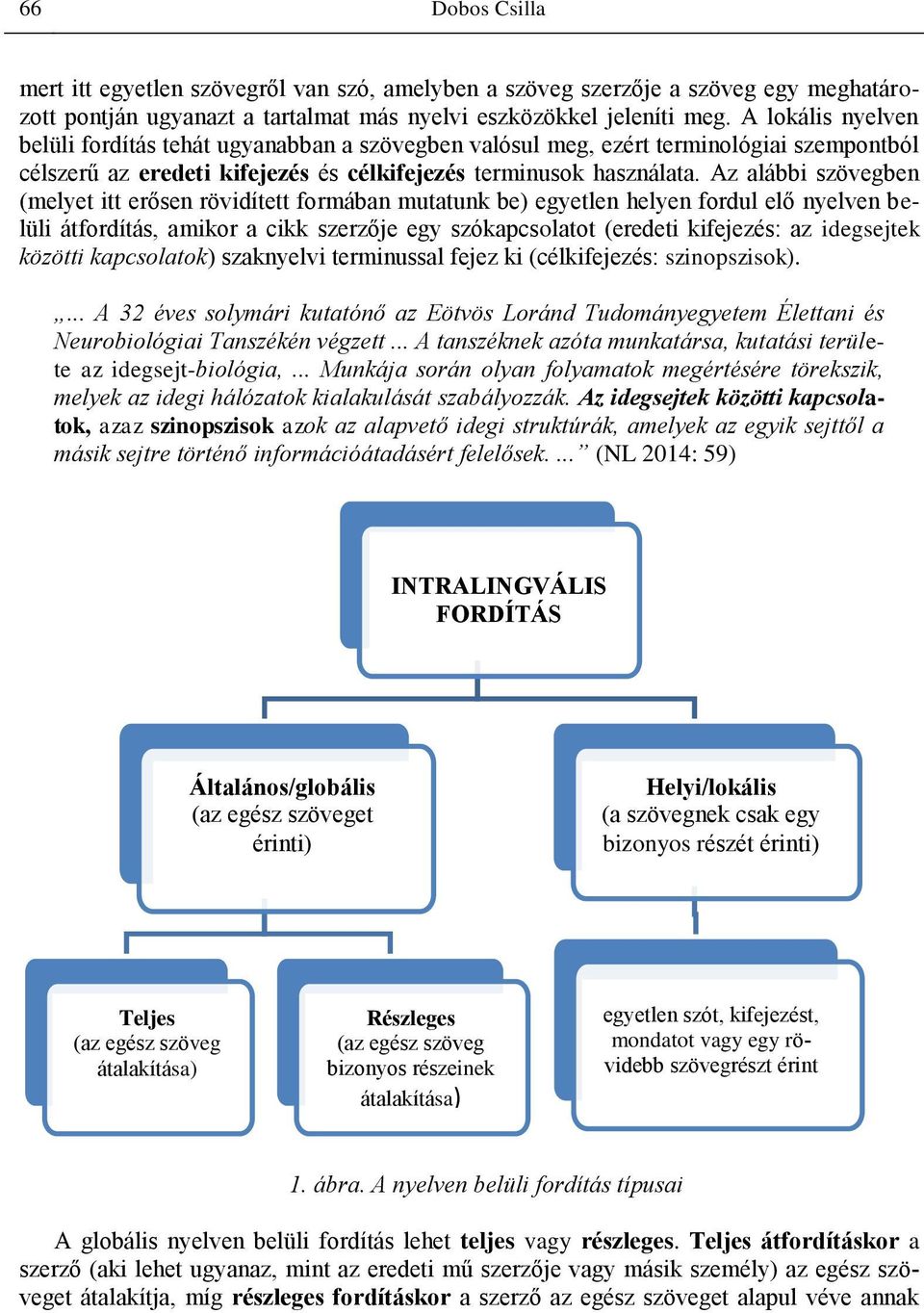 Az alábbi szövegben (melyet itt erősen rövidített formában mutatunk be) egyetlen helyen fordul elő nyelven belüli átfordítás, amikor a cikk szerzője egy szókapcsolatot (eredeti kifejezés: az