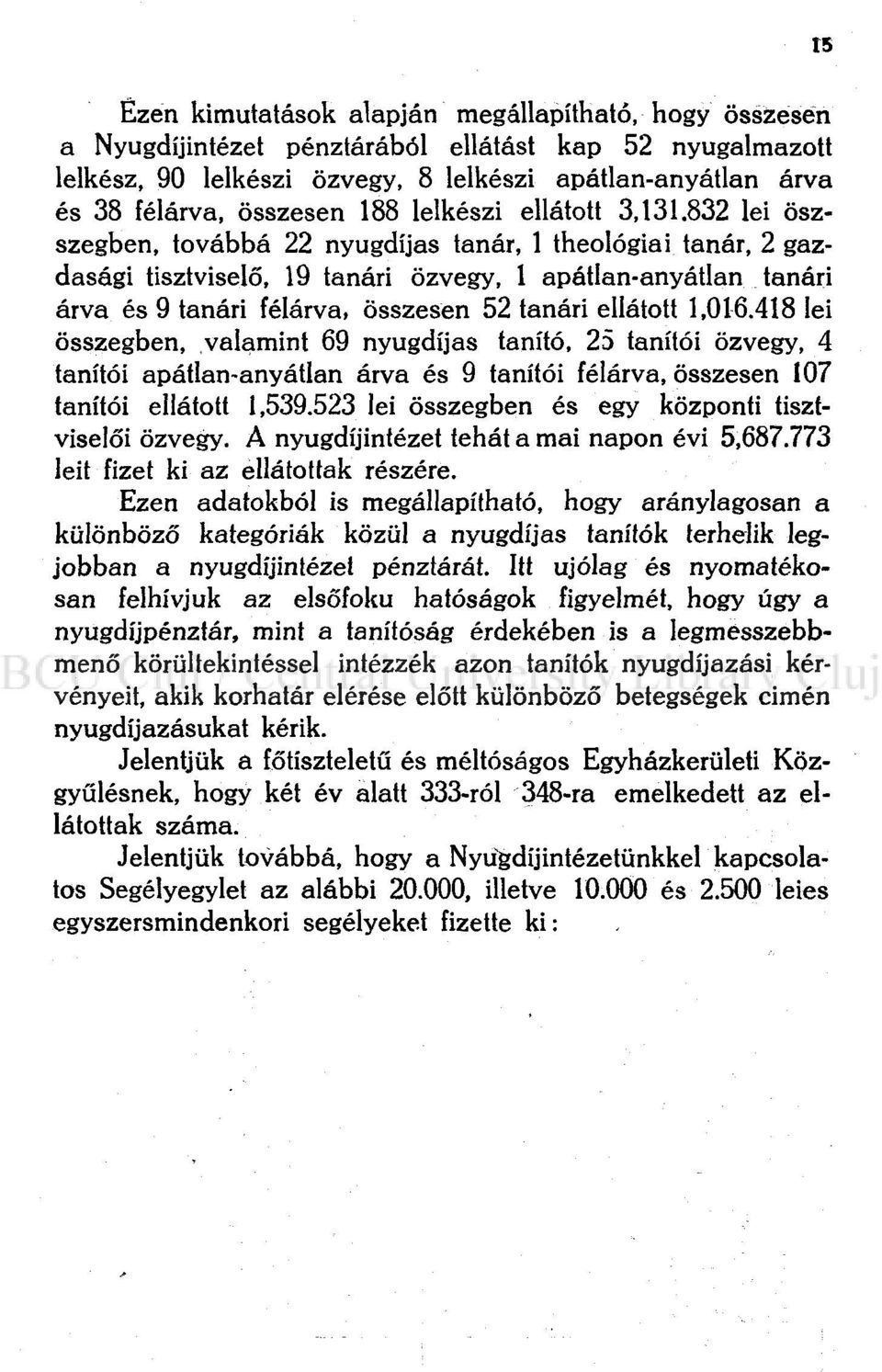 832 lei öszszegben, továbbá 22 nyugdíjas tanár, 1 theológiai tanár, 2 gazdasági tisztviselő, 19 tanári özvegy, 1 apátlan-anyátlan tanári árva és 9 tanári félárva, összesen 52 tanári ellátott 1,016.