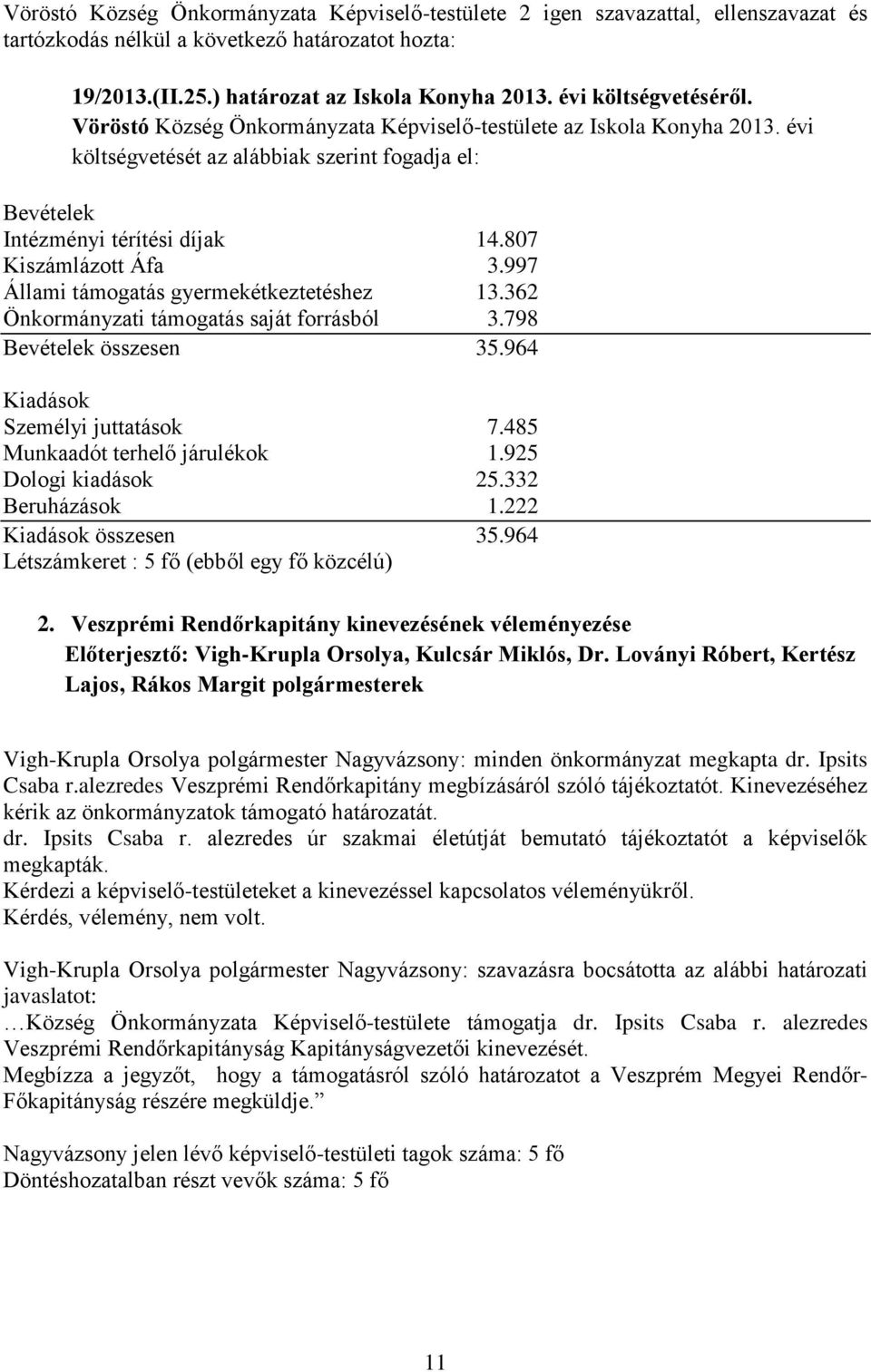 362 Önkormányzati támogatás saját forrásból 3.798 összesen 35.964 Személyi juttatások 7.485 Munkaadót terhelő járulékok 1.925 Dologi kiadások 25.332 Beruházások 1.222 összesen 35.