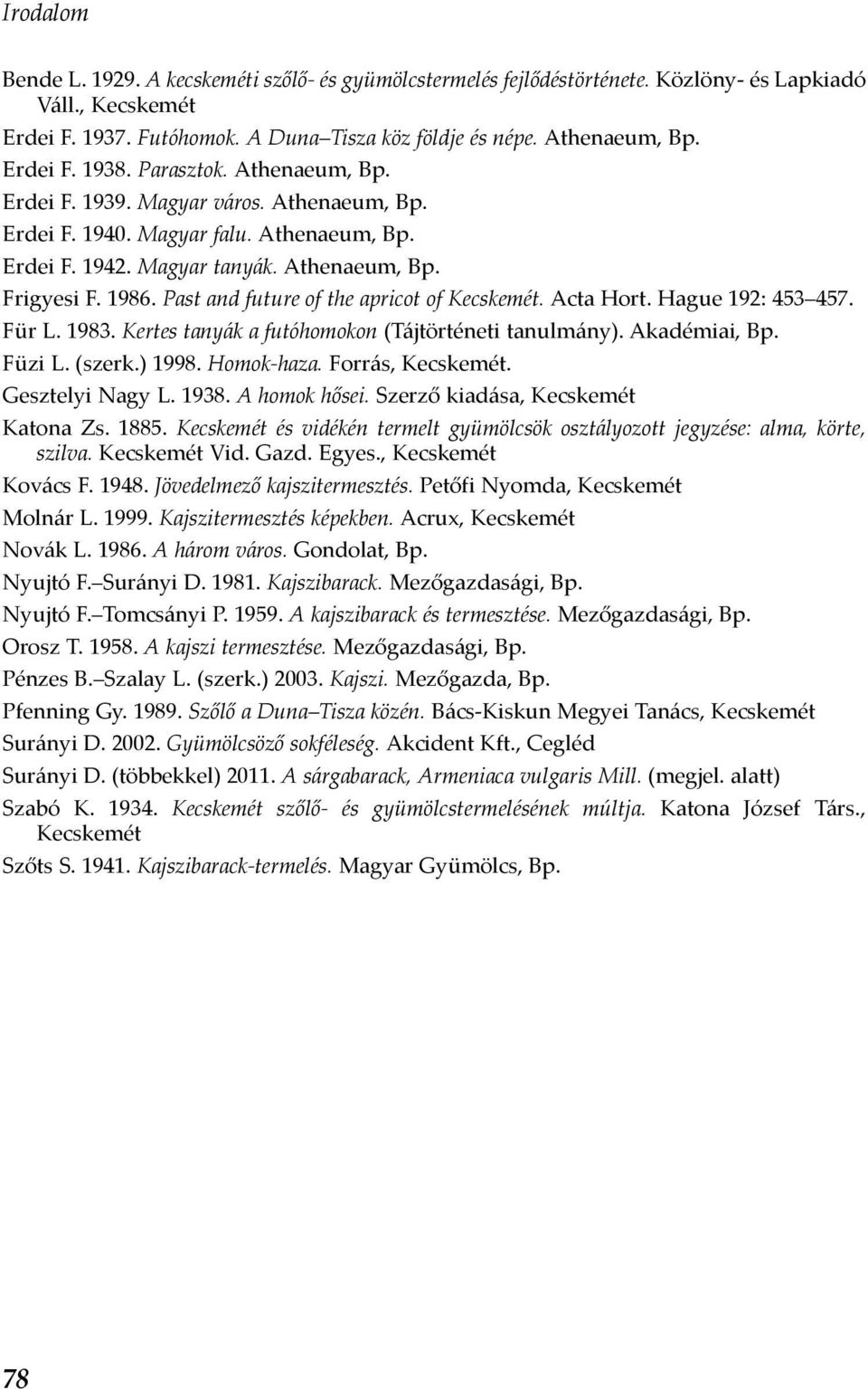 Past and future of the apricot of Kecskemét. Acta Hort. Hague 192: 453 457. Für L. 1983. Kertes tanyák a futóhomokon (Tájtörténeti tanulmány). Akadémiai, Bp. Füzi L. (szerk.) 1998. Homok-haza.