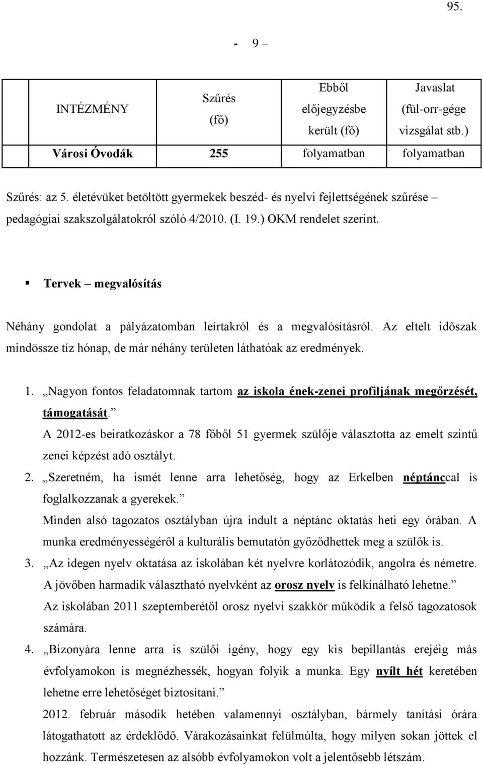 Tervek megvalósítás Néhány gondolat a pályázatomban leírtakról és a megvalósításról. Az eltelt időszak mindössze tíz hónap, de már néhány területen láthatóak az eredmények. 1.