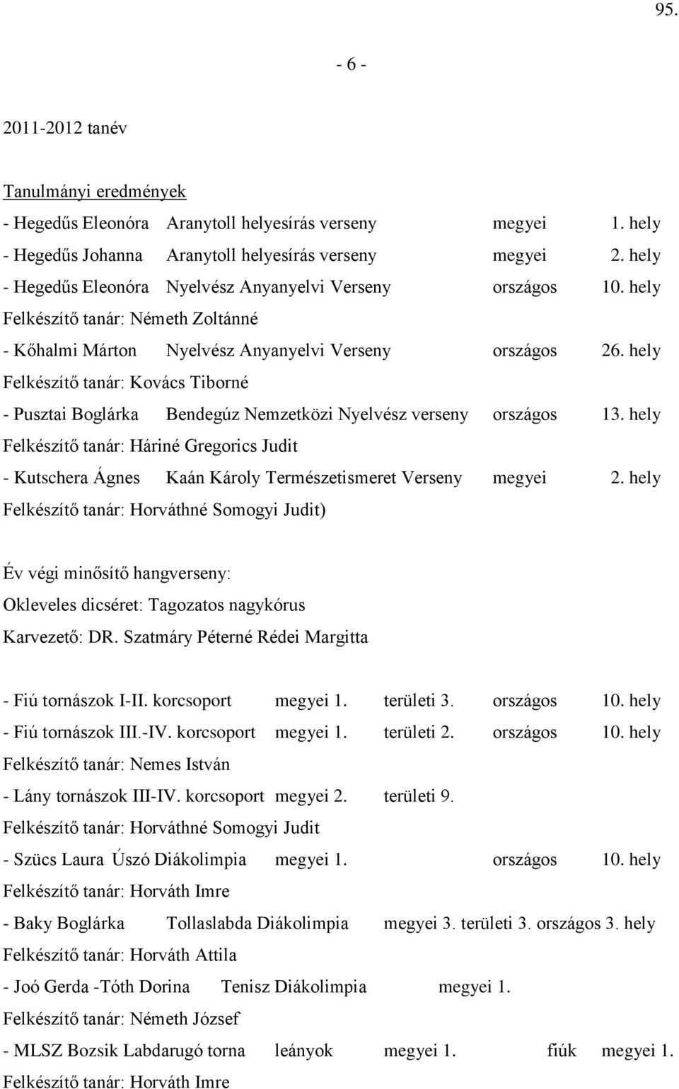 hely Felkészítő tanár: Kovács Tiborné - Pusztai Boglárka Bendegúz Nemzetközi Nyelvész verseny országos 13.