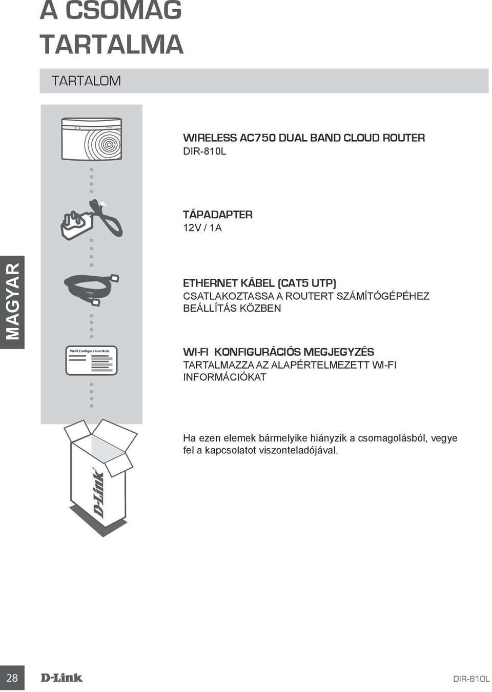 BEÁLLÍTÁS KÖZBEN WI-FI KONFIGURÁCIÓS MEGJEGYZÉS TARTALMAZZA AZ ALAPÉRTELMEZETT WI-FI INFORMÁCIÓKAT Ha