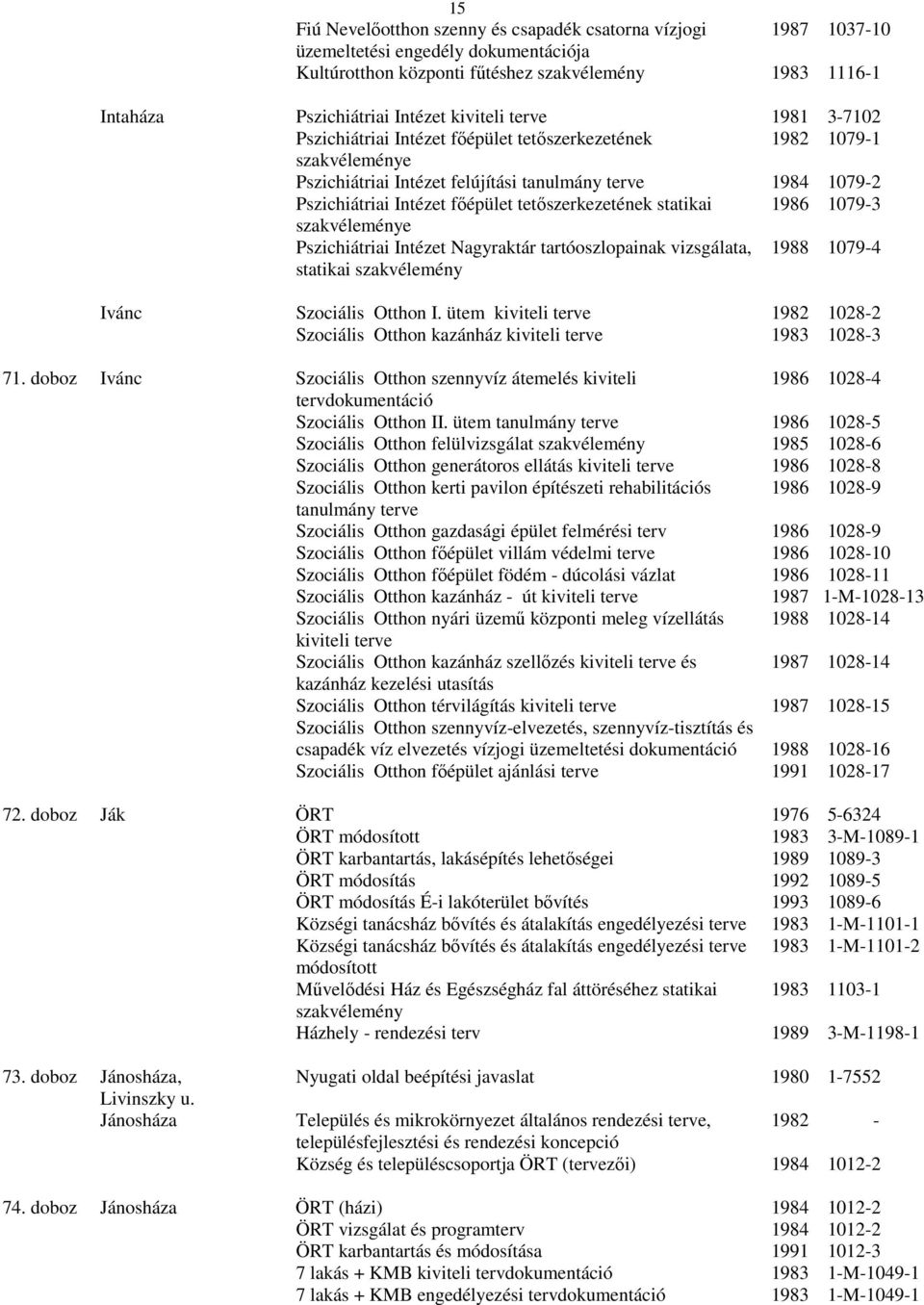 Nagyraktár tartóoszlopainak vizsgálata, statikai szakvélemény 37102 10791 10792 10793 10794 Ivánc Szociális Otthon I. ütem kiviteli Szociális Otthon kazánház kiviteli 10282 10283 71.