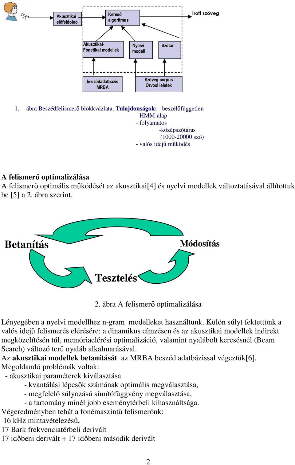 modellek változtatásával állítottuk be [5] a 2. ábra szerint. Betanítás Módosítás Tesztelés 2. ábra A felismerı optimalizálása Lényegében a nyelvi modellhez n-gram modelleket használtunk.