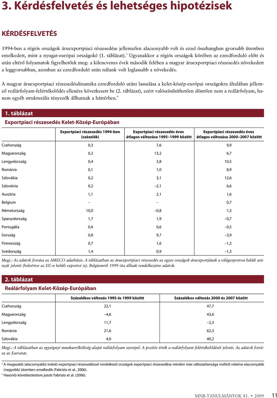 3 Ugyanakkor a régiós országok körében az ezredforduló elõtt és után eltérõ folyamatok figyelhetõek meg: a kilencvenes évek második felében a magyar áruexportpiaci részesedés növekedett a