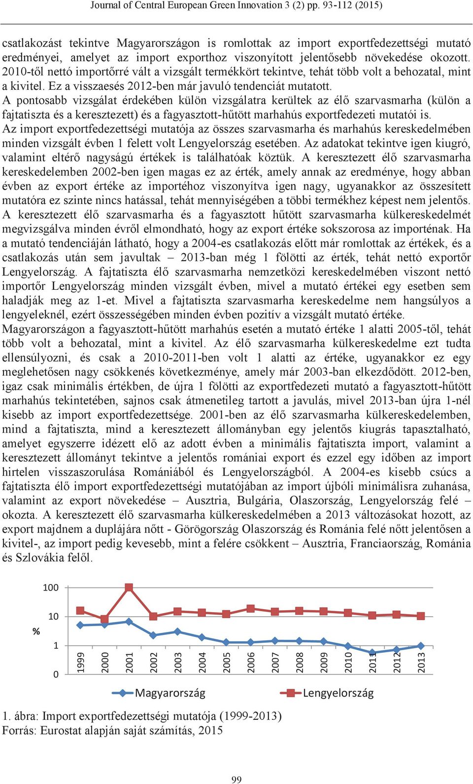 A pontosabb vizsgálat érdekében külön vizsgálatra kerültek az élő szarvasmarha (külön a fajtatiszta és a keresztezett) és a fagyasztott-hűtött marhahús exportfedezeti mutatói is.