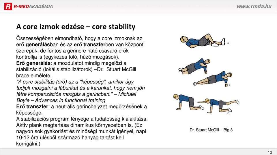 A core stabilitás (erő) az a képesség, amikor úgy tudjuk mozgatni a lábunkat és a karunkat, hogy nem jön létre kompenzációs mozgás a gerincben.
