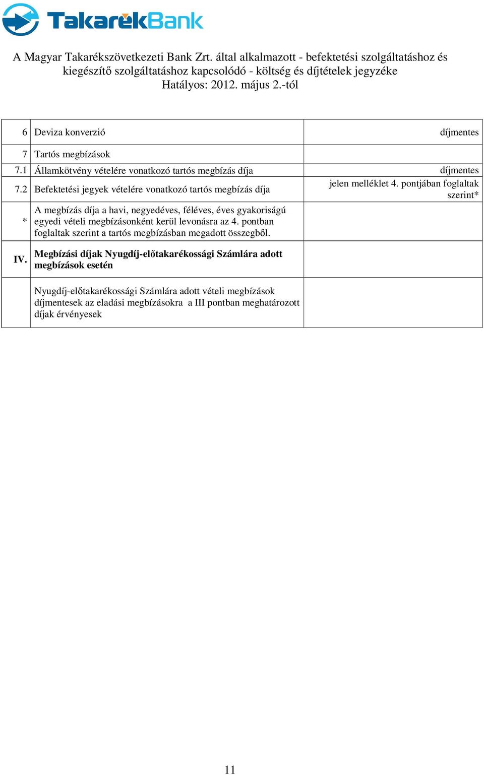 pontjában foglaltak szerint* * A megbízás díja a havi, negyedéves, féléves, éves gyakoriságú egyedi vételi megbízásonként kerül levonásra az 4.