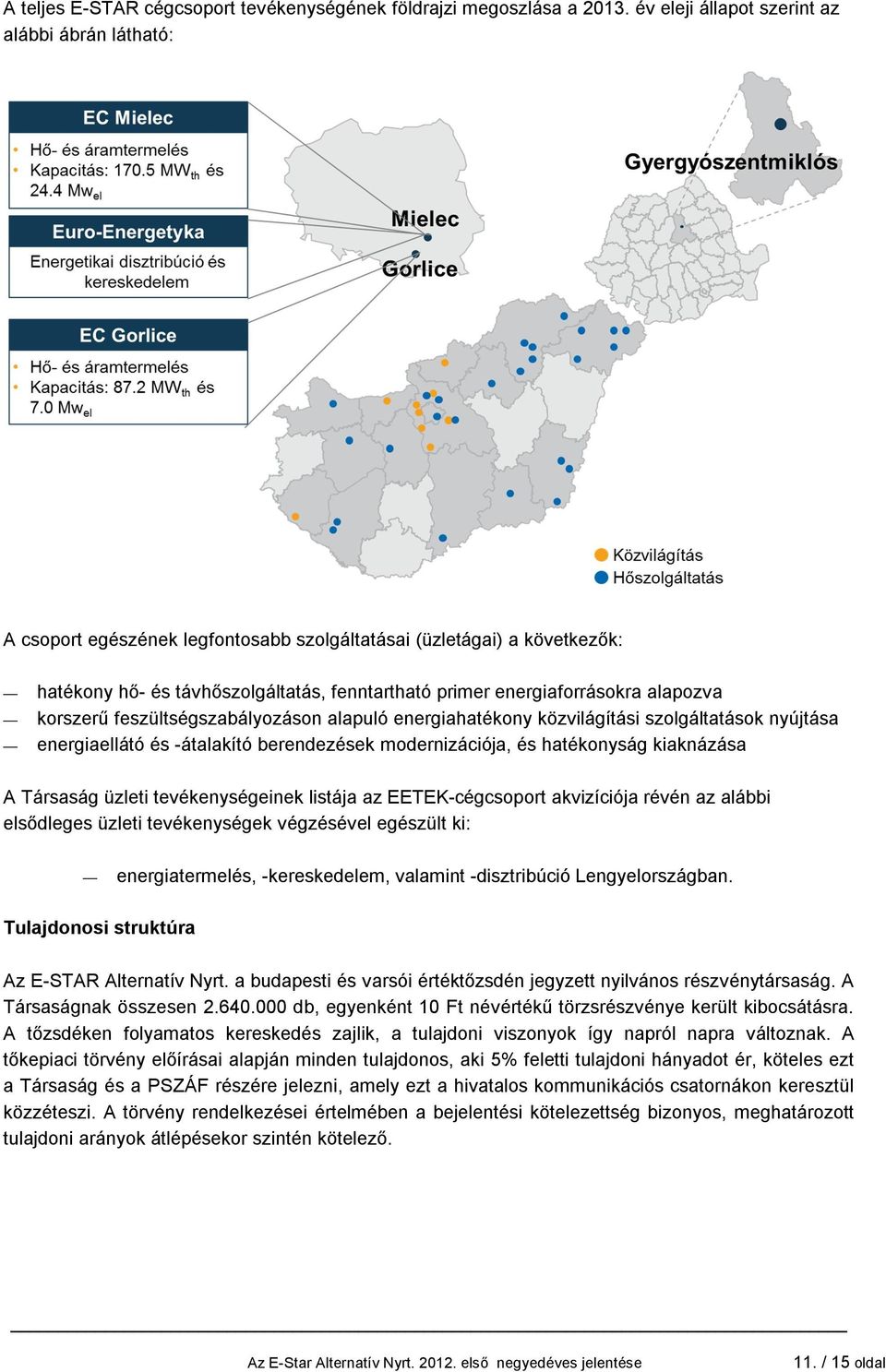 alapozva korszerű feszültségszabályozáson alapuló energiahatékony közvilágítási szolgáltatások nyújtása energiaellátó és -átalakító berendezések modernizációja, és hatékonyság kiaknázása A Társaság