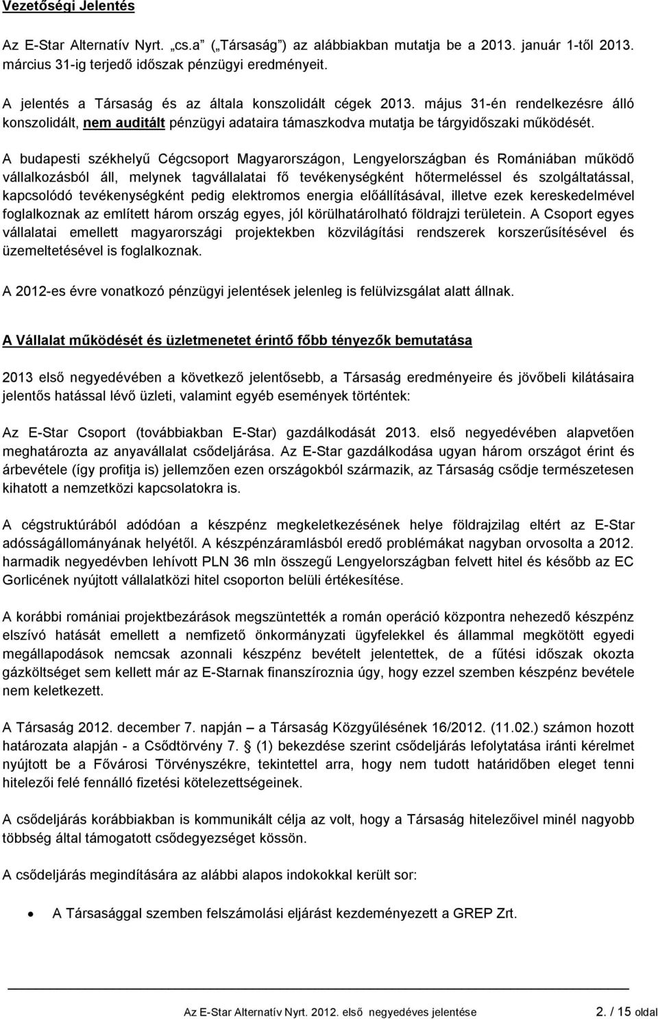 A budapesti székhelyű Cégcsoport Magyarországon, Lengyelországban és Romániában működő vállalkozásból áll, melynek tagvállalatai fő tevékenységként hőtermeléssel és szolgáltatással, kapcsolódó