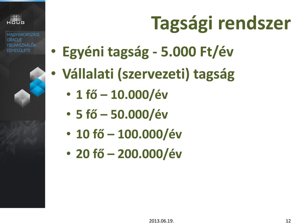 tagság 1 fő 10.000/év 5 fő 50.