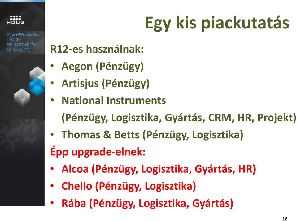 & Betts (Pénzügy, Logisztika) Épp upgrade-elnek: Alcoa (Pénzügy, Logisztika,