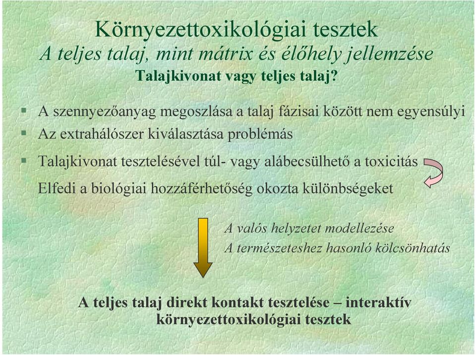 tesztelésével túl- vagy alábecsülhet a toxicitás Elfedi a biológiai hozzáférhetség okozta különbségeket A valós