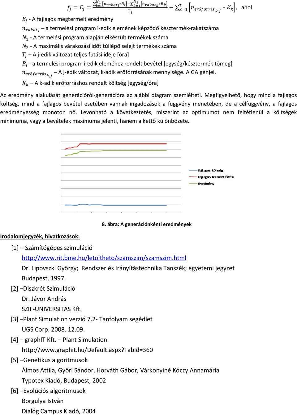 A GA génjei. A k-adik erőforráshoz rendelt költség [egység/óra] Az eredmény alakulását generációról-generációra az alábbi diagram szemlélteti.