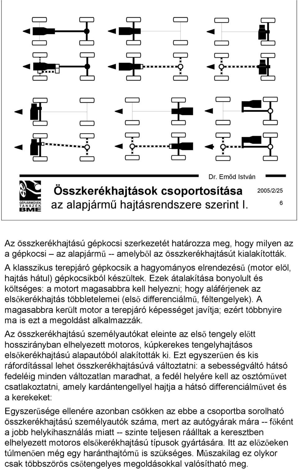 A klasszikus terepjáró gépkocsik a hagyományos elrendezésű (motor elöl, hajtás hátul) gépkocsikból készültek.