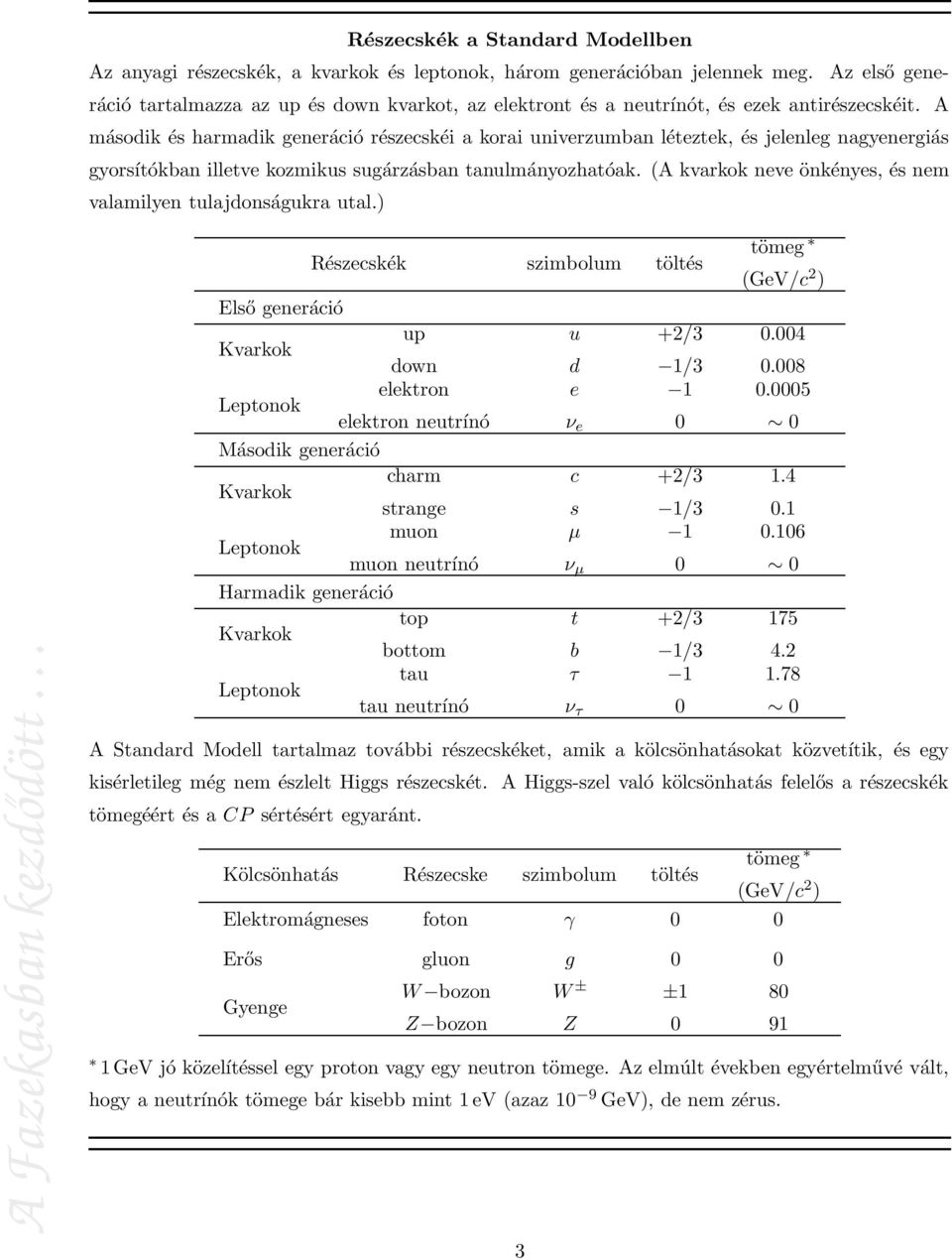 A második és harmadik generáció részecskéi a korai univerzumban léteztek, és jelenleg nagyenergiás gyorsítókban illetve kozmikus sugárzásban tanulmányozhatóak.