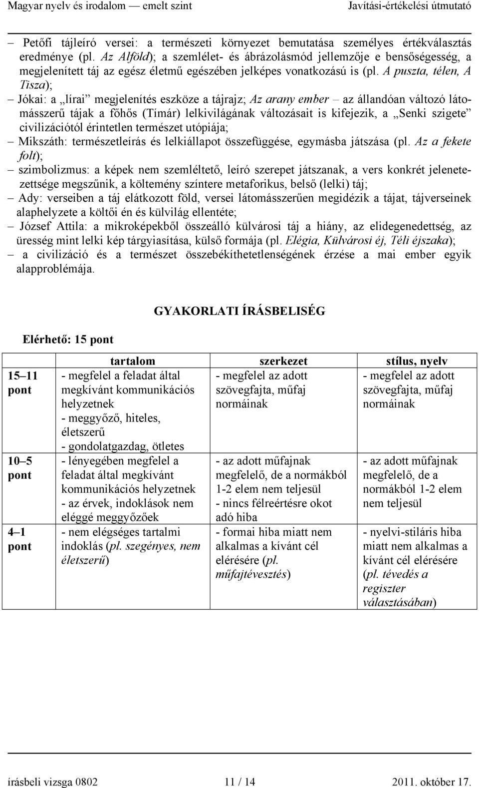 A puszta, télen, A Tisza); Jókai: a lírai megjelenítés eszköze a tájrajz; Az arany ember az állandóan változó látomásszerű tájak a főhős (Tímár) lelkivilágának változásait is kifejezik, a Senki