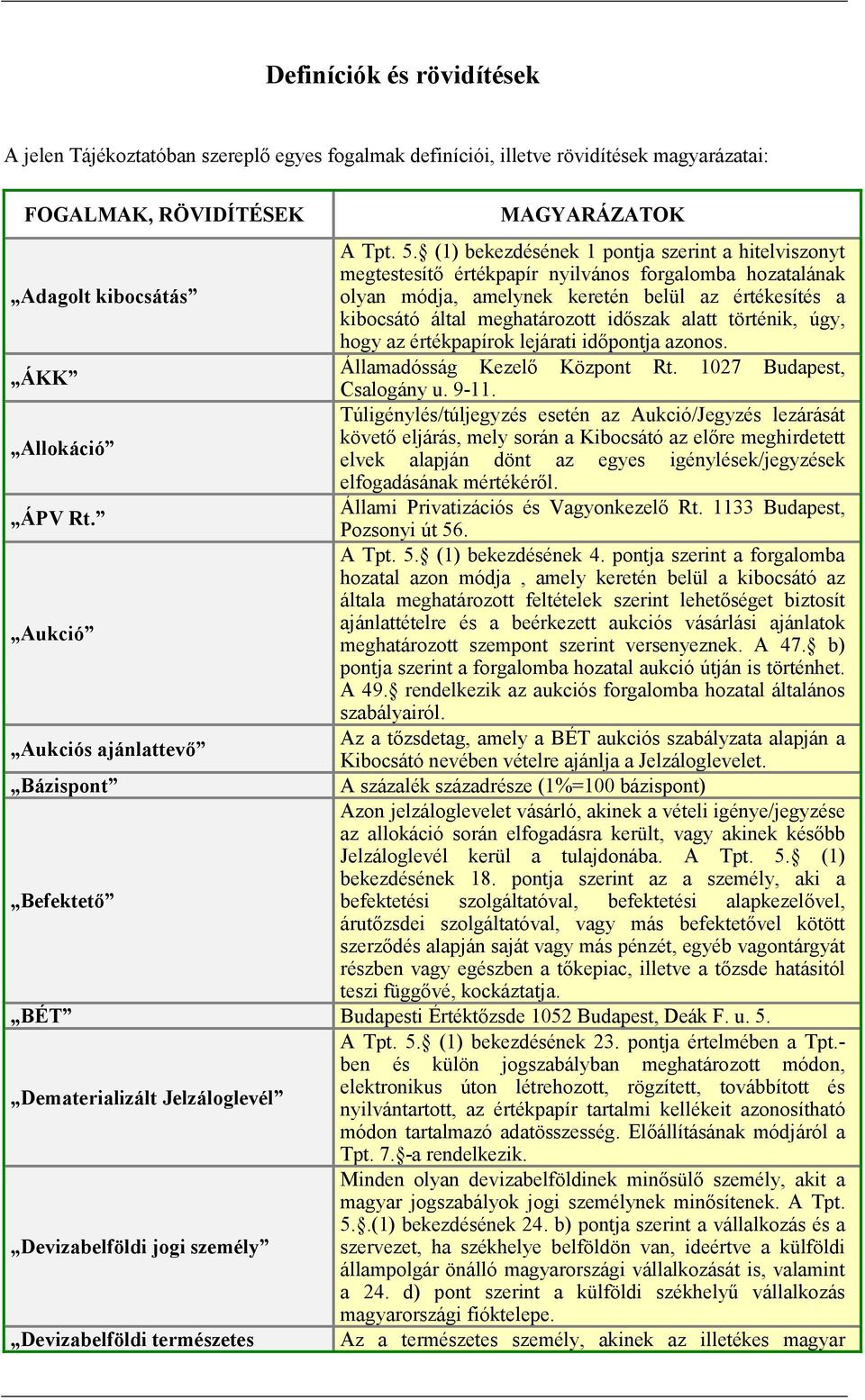 meghatározott időszak alatt történik, úgy, hogy az értékpapírok lejárati időpontja azonos. ÁKK Államadósság Kezelő Központ Rt. 1027 Budapest, Csalogány u. 9-11.