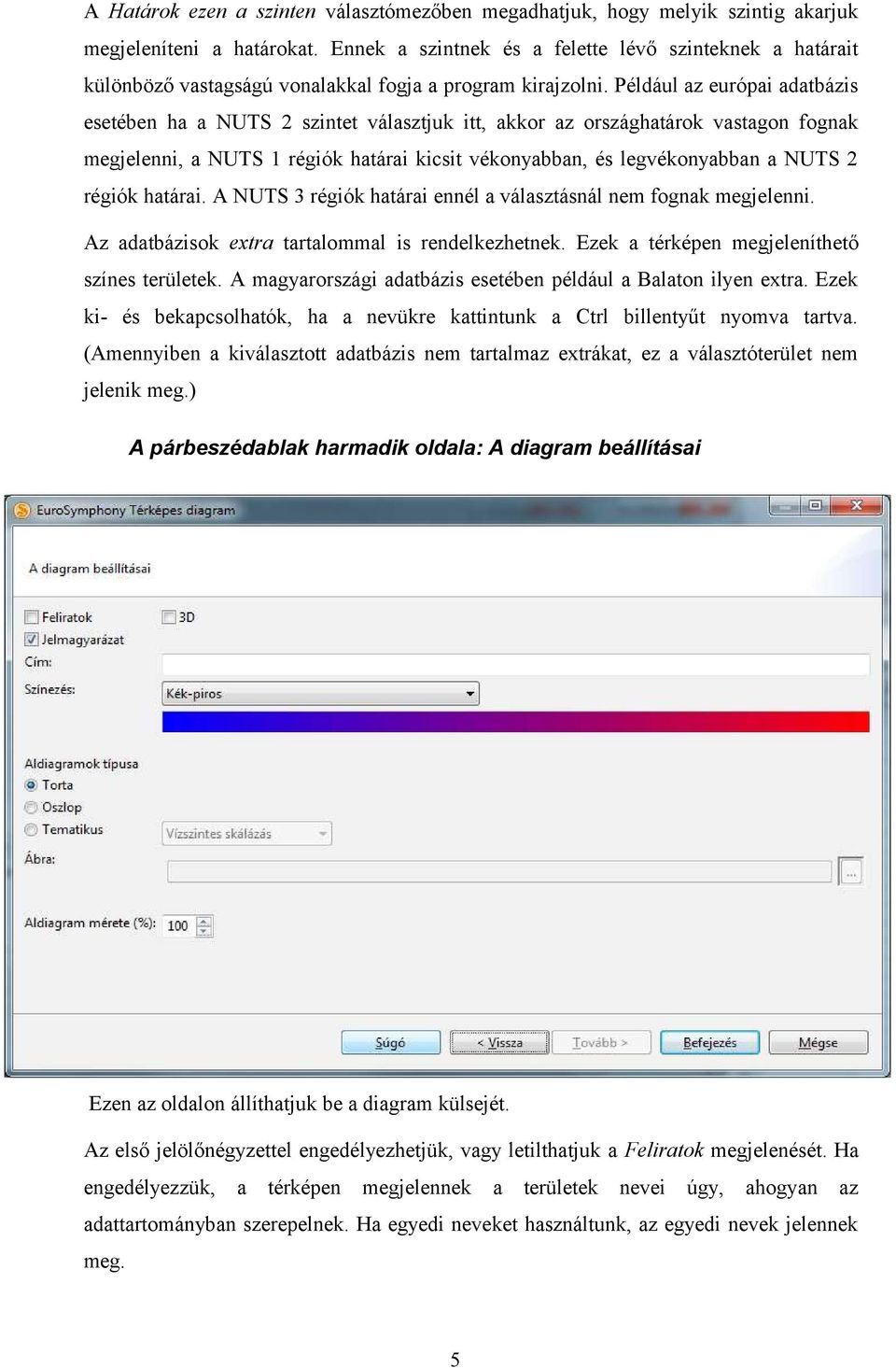 Például az európai adatbázis esetében ha a NUTS 2 szintet választjuk itt, akkor az országhatárok vastagon fognak megjelenni, a NUTS 1 régiók határai kicsit vékonyabban, és legvékonyabban a NUTS 2