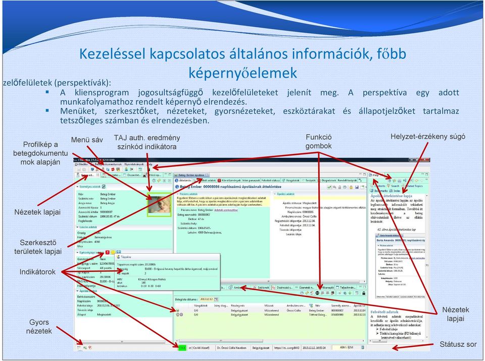 Menüket, szerkesztőket, nézeteket, gyorsnézeteket, eszköztárakat és állapotjelzőket tartalmaz tetszőleges számban és elrendezésben.