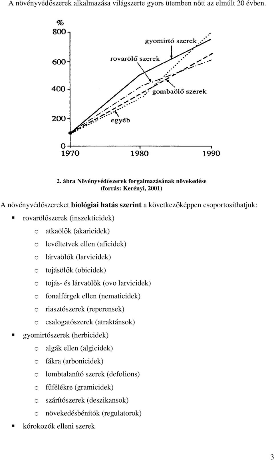 ábra Növényvédőszerek forgalmazásának növekedése (forrás: Kerényi, 2001) A növényvédőszereket biológiai hatás szerint a következőképpen csoportosíthatjuk: rovarölőszerek