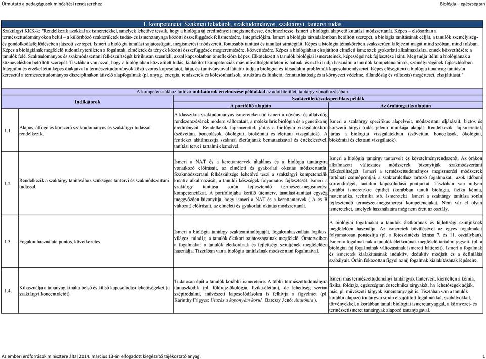 Képes elsősorban a természettudományokon belül a különböző szakterületek tudás- és ismeretanyaga közötti összefüggések felismerésére, integrációjára.