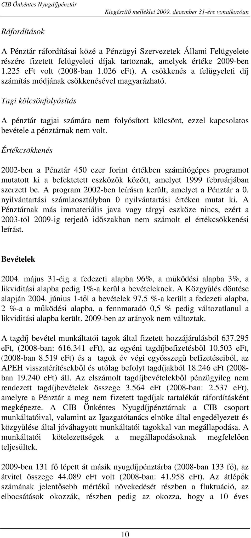 Értékcsökkenés 2002-ben a Pénztár 450 ezer forint értékben számítógépes programot mutatott ki a befektetett eszközök között, amelyet 1999 februárjában szerzett be.