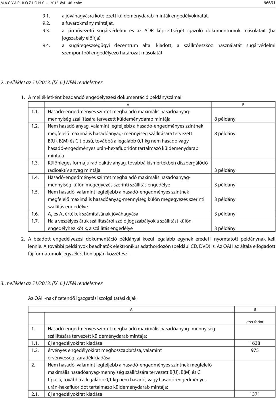 A mellékletként beadandó engedélyezési dokumentáció példányszámai: A 1.1. Hasadó-engedményes szintet meghaladó maximális hasadóanyagmennyiség szállítására tervezett küldeménydarab mintája 8 példány 1.