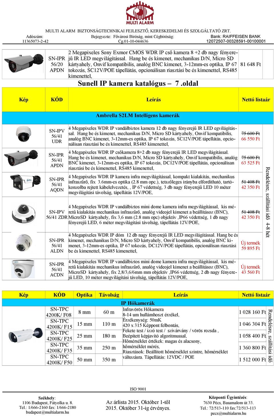 kimenettel, Sunell IP kamera katalógus 7.