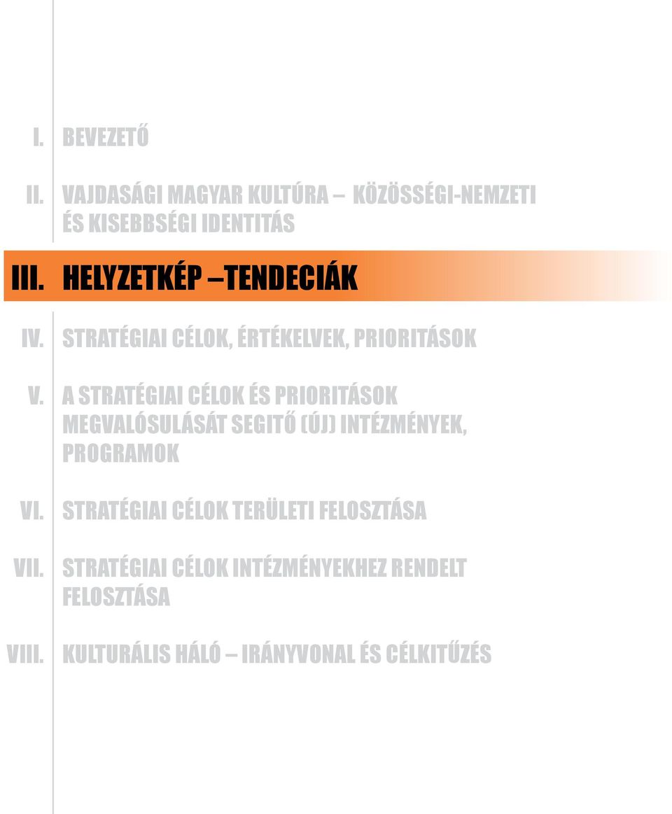 A STRATÉGIAI CÉLOK ÉS PRIORITÁSOK MEGVALÓSULÁSÁT SEGITŐ (ÚJ) INTÉZMÉNYEK, PROGRAMOK VI. VII.