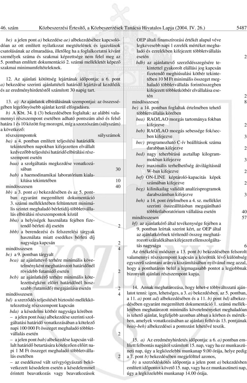 száma és szakmai képzettsége nem felel meg az 5. pontban említett dokumentáció 2. számú mellékletét képezõ szakmai minimumfeltételeknek. 12. Az ajánlati kötöttség lejártának idõpontja: a 6.