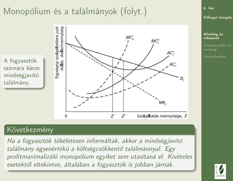 Következmény Ha a fogyasztók tökéletesen informáltak, akkor a min ségjavító találmány