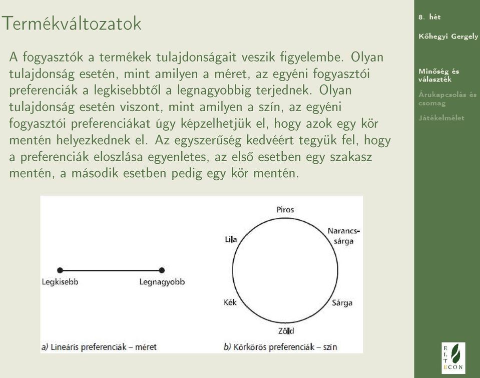 Olyan tulajdonság esetén viszont, mint amilyen a szín, az egyéni fogyasztói preferenciákat úgy képzelhetjük el, hogy azok egy